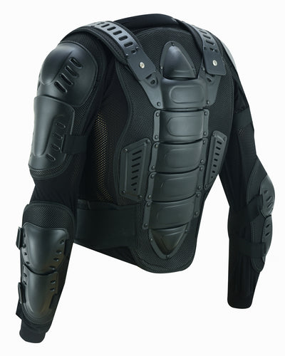 Daniel Smart Full Protection Body Armor - Black with black padded sleeves, shoulder guards, and a robust chest/back shield for full body armor.