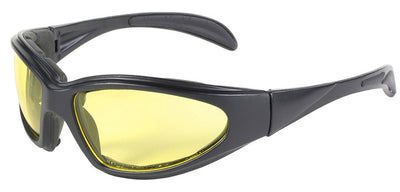 Daniel Smart Chopper Blk Frm/Yellow Lens sports sunglasses with UV protection and a sleek frame design, isolated on a white background.