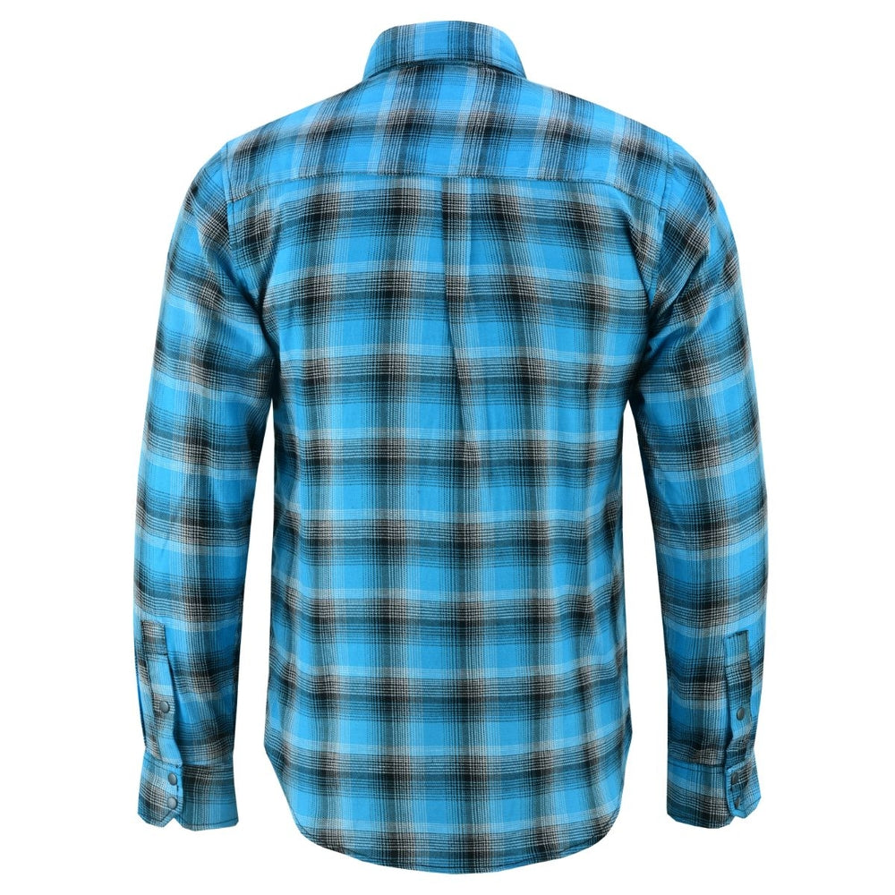 A Daniel Smart Flannel Shirt - Blue and Black Shaded displayed from the back.