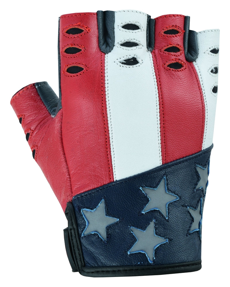 A pair of Daniel Smart Freedom gloves with stars and stripes on them made of goat skin leather.