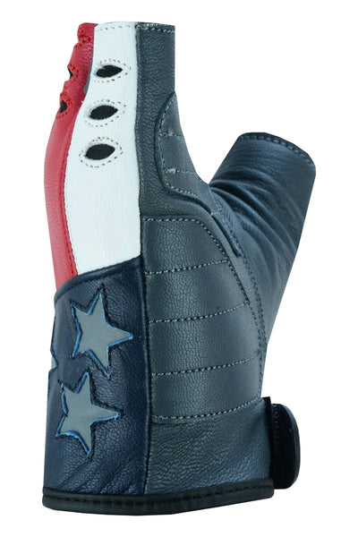 A pair of Daniel Smart Freedom gloves with an American flag design, made from goat skin leather.