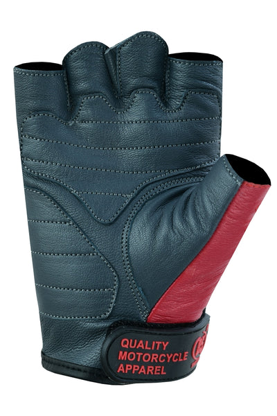 A pair of Daniel Smart Freedom fingerless gym gloves in black and red color, made of goat skin leather with adjustable wrist strap.