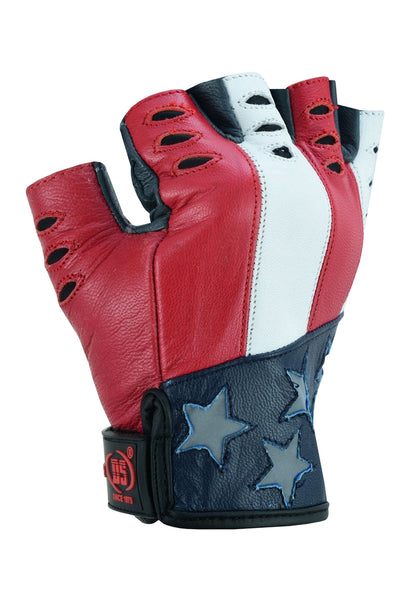 A pair of Daniel Smart Freedom fingerless gloves with stars made from goat skin leather.