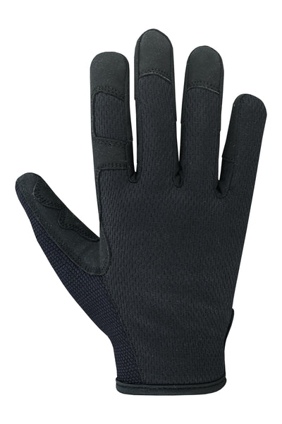 The Daniel Smart Tool Time is a durable single black glove that showcases breathable mesh and reinforced synthetic leather fingertips when viewed from the palm side.