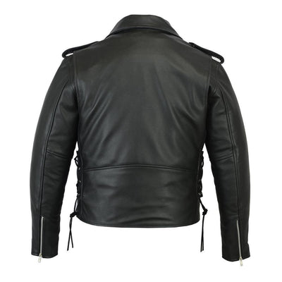 Daniel Smart Classic Side Lace Police Style Motorcycle Leather Jacket - American Legend Rider