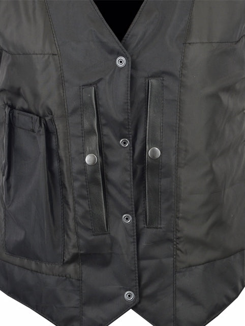 Close-up of the Daniel Smart Men's Braided Vest with button closure, featuring a pocket on the left side and an additional concealed carry pocket for added utility.