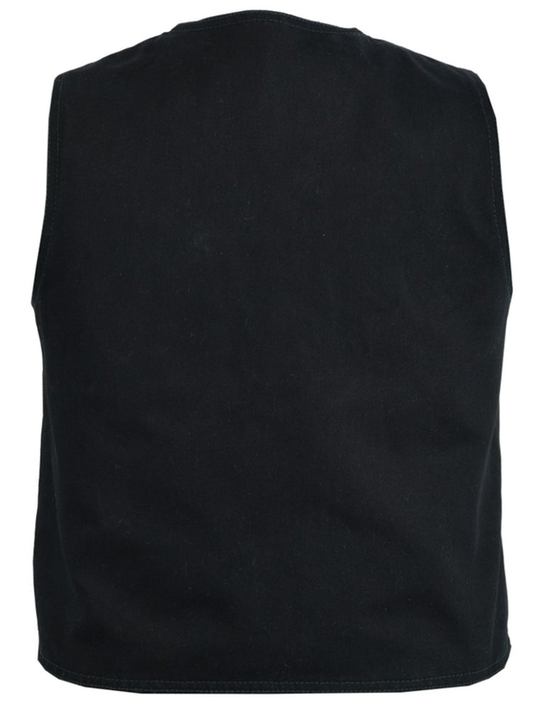 The Daniel Smart Kid's Denim Plain Side Vest is a black, sleeveless vest crafted from denim material with simple stitching and no visible closures or pockets, shown from the back.