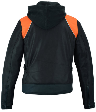 Daniel Smart Women's Mesh 3-in-1 Riding Jacket (Black/Orange) with armor pockets, shown from the back view.