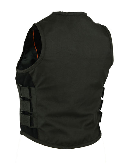 A Daniel Smart Women's Textile Updated SWAT Team Style vest with heavy duty zippers and side straps, displayed on a white background.