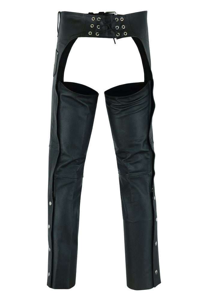 A pair of Daniel Smart Unisex Basic Coin Pocket Leather Chaps.