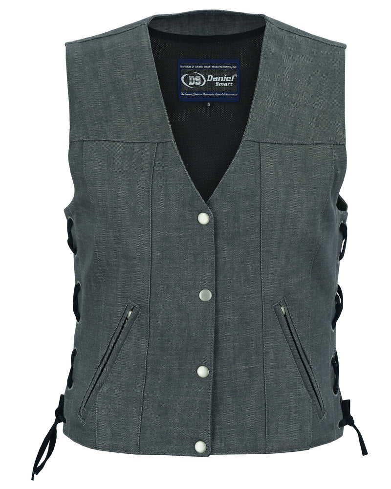 Daniel Smart Women's Rough Rub-Off Raw Finish Broken Gray Denim Vest