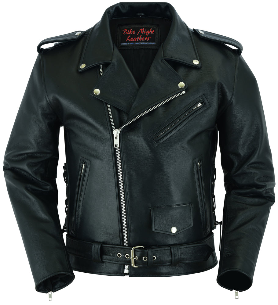 Daniel Smart Economy Motorcycle Classic Biker Leather Jacket - Side Laces with zipper and concealed carry pockets.
