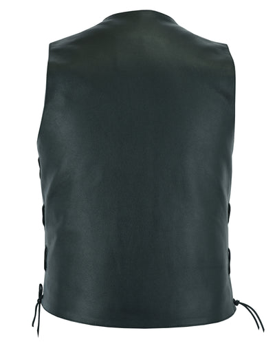 Daniel Smart Men's Ten Pocket Utility Vest with laces on the sides and conceal carry pockets, viewed from the back.