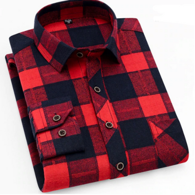 Men's Plaid Button Down Flannel Shirt, Red/Black Checkered