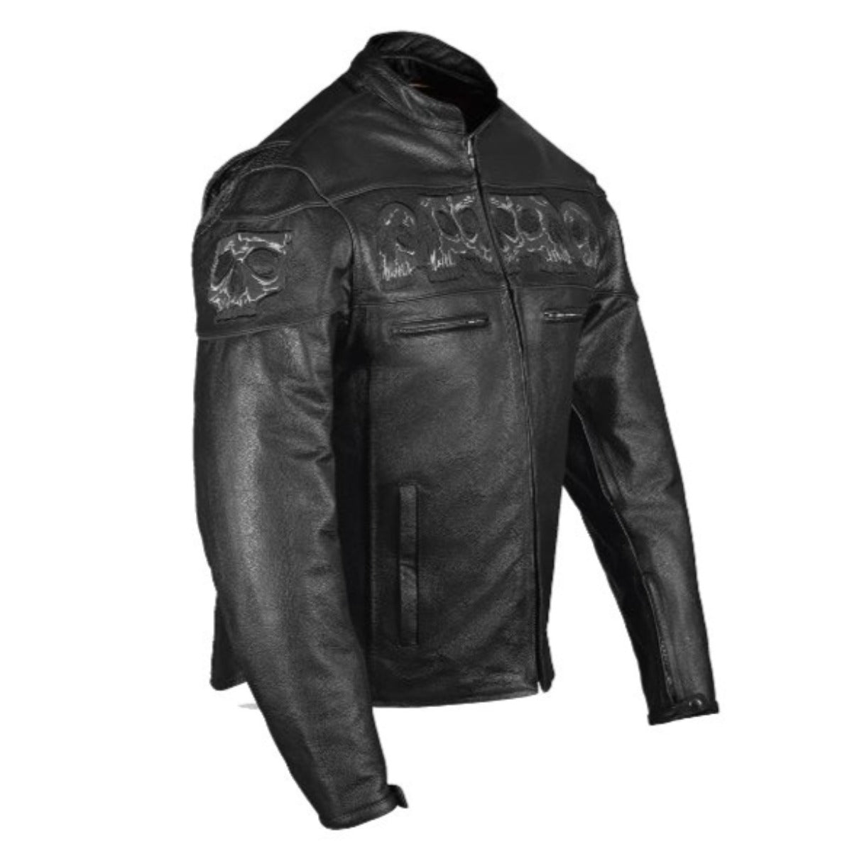 Vance Leather Reflective Skull Premium Cowhide Leather Motorcycle Jacket
