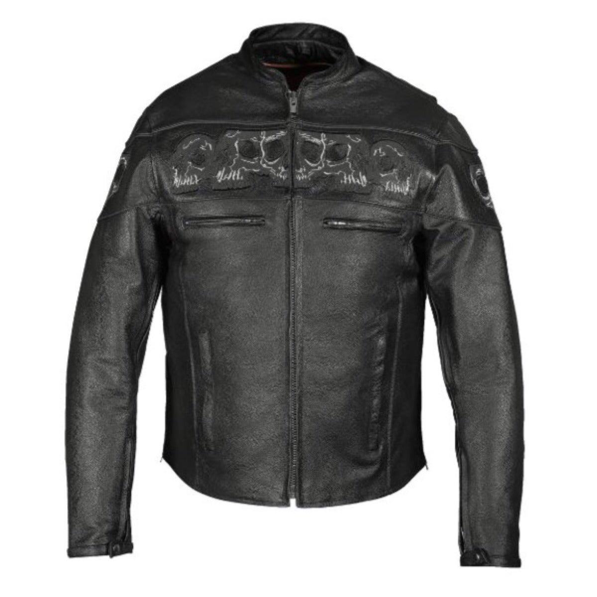 Vance Leather Reflective Skull Premium Cowhide Leather Motorcycle Jacket