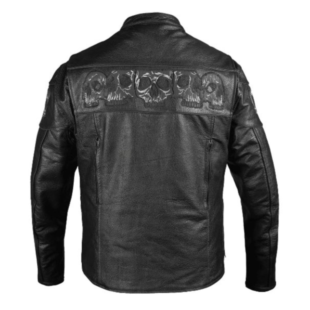 Vance Leather Reflective Skull Premium Cowhide Leather Motorcycle Jacket