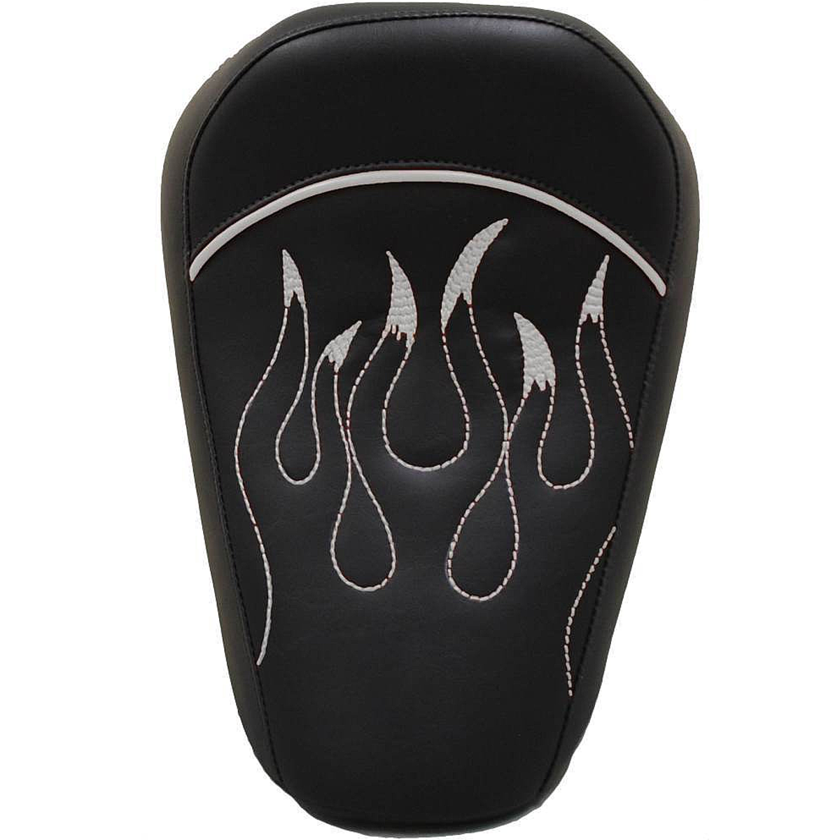 La Rosa 82-03 H-D Sportster/Nightster/Iron883/1200XL Full Size Solo Seat, Synthetic Leather, Black with Blue, White Flames