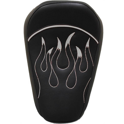 La Rosa 82-03 H-D Sportster/Nightster/Iron883/1200XL Full Size Solo Seat, Synthetic Leather, Black with Blue, White Flames