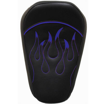 La Rosa 82-03 H-D Sportster/Nightster/Iron883/1200XL Full Size Solo Seat, Synthetic Leather, Black with Blue, White Flames