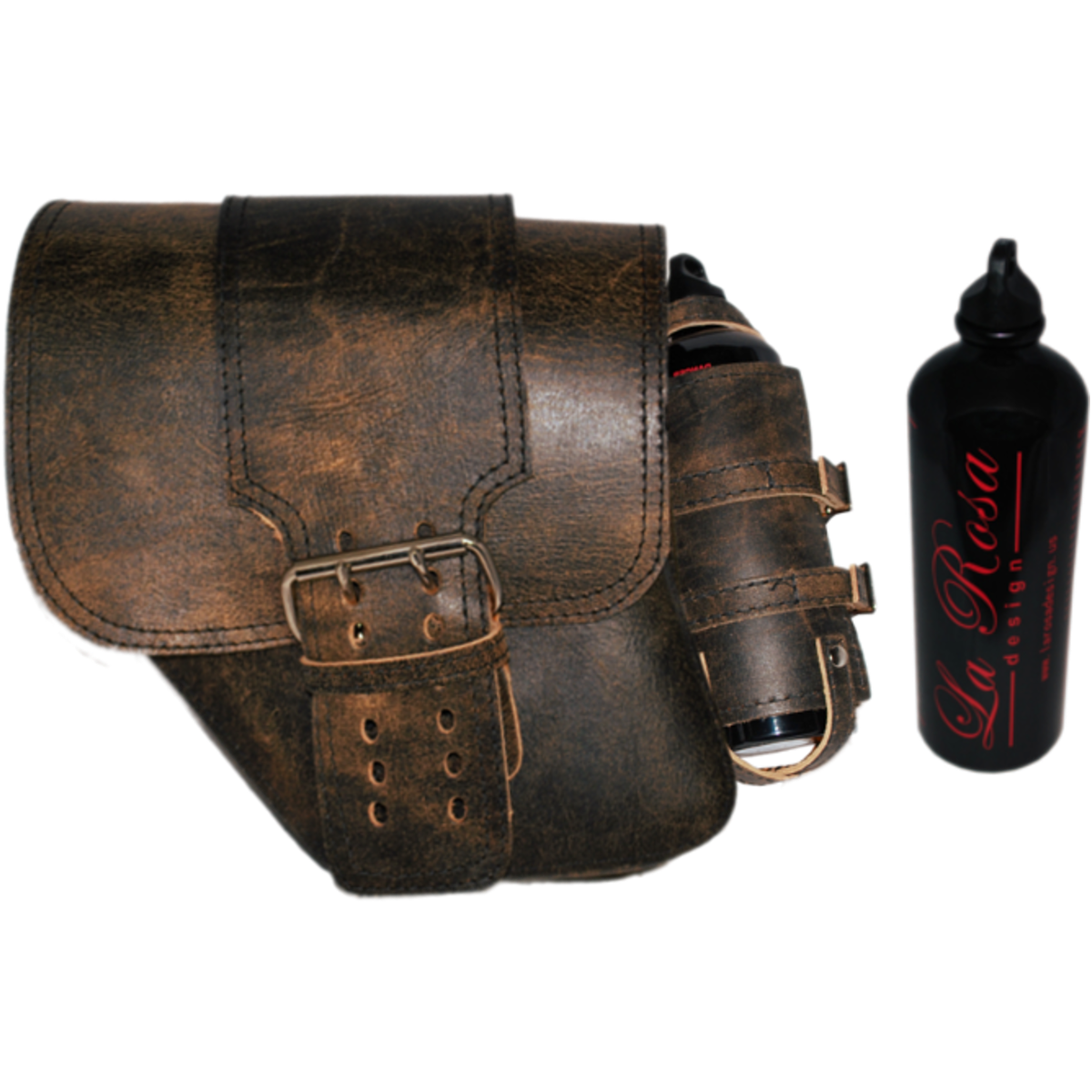 La Rosa Leather Saddle Bag with Fuel Bottle - American Legend Rider