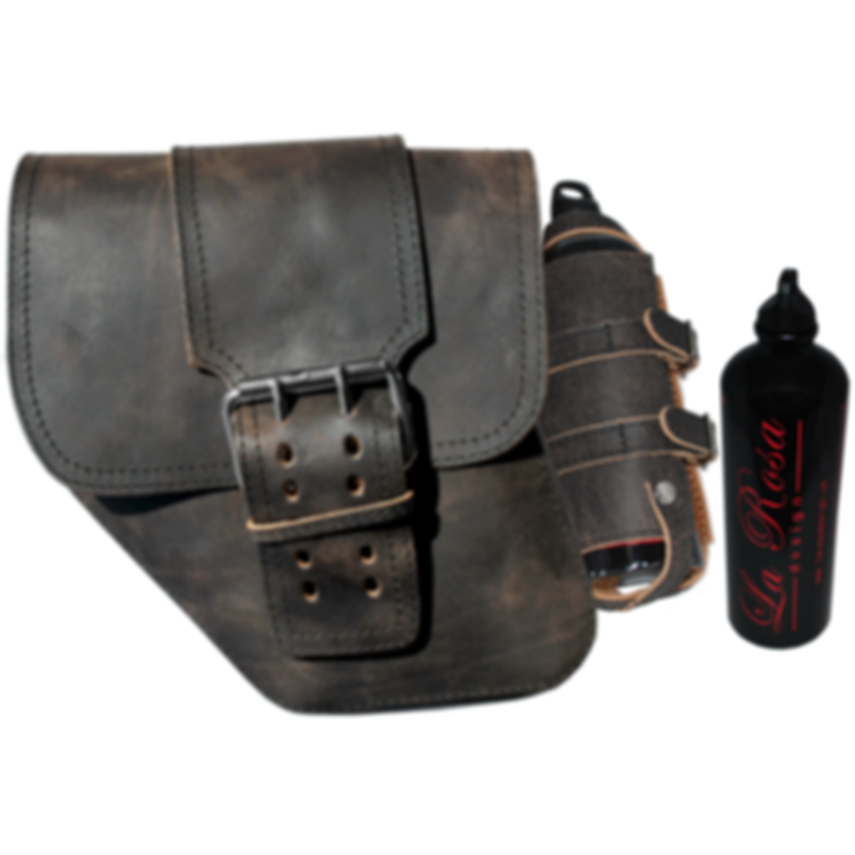 La Rosa Leather Saddle Bag with Fuel Bottle - American Legend Rider