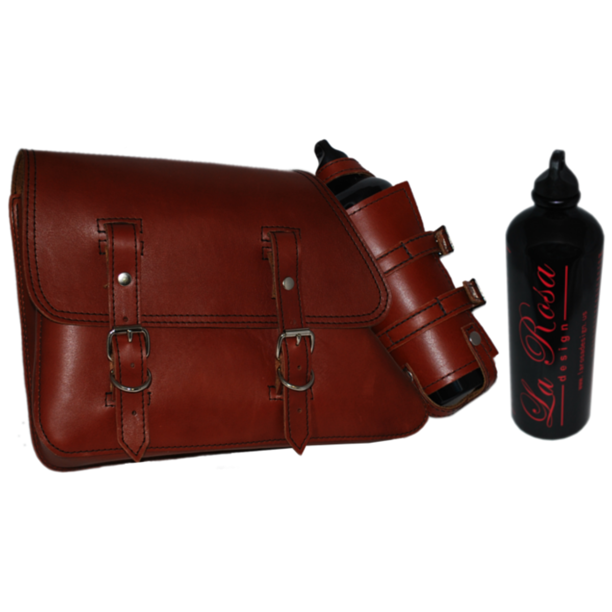 La Rosa Harley Sportster Leather Left Saddle Bag with Fuel Bottle Set - American Legend Rider