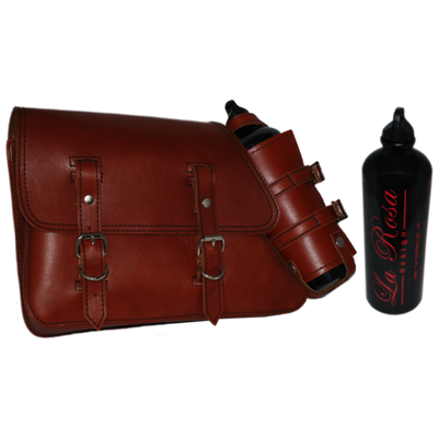 La Rosa Harley Sportster Leather Left Saddle Bag with Fuel Bottle Set - American Legend Rider