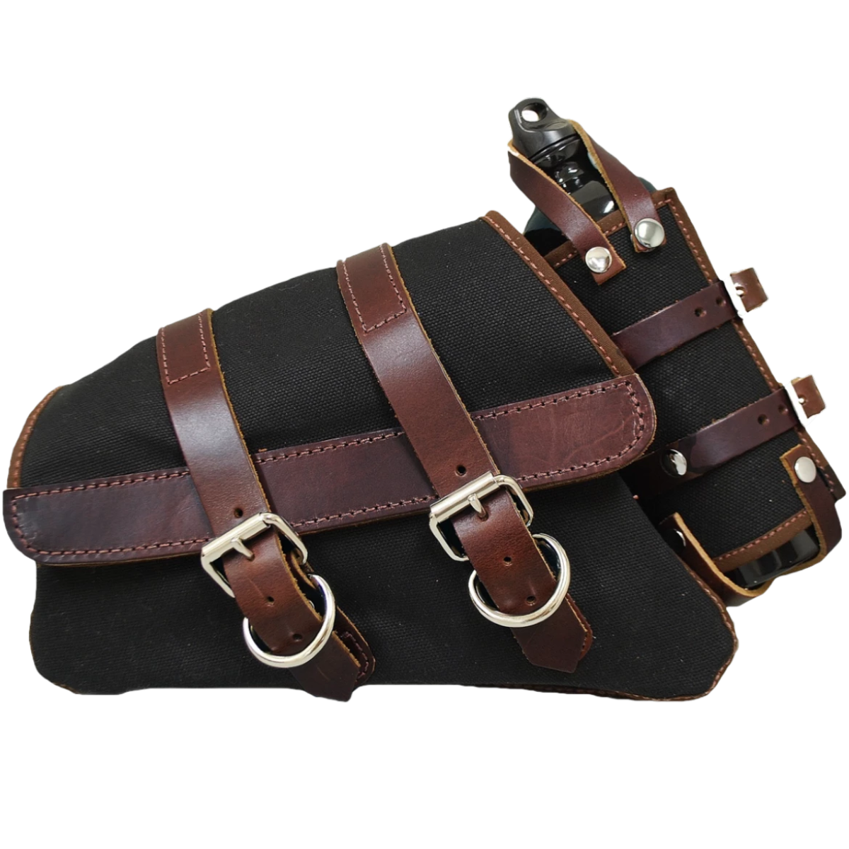 La Rosa Swing Arm with Fuel Bottle Canvas Saddle Bag - American Legend Rider