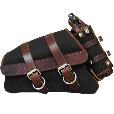 La Rosa Swing Arm with Fuel Bottle Canvas Saddle Bag - American Legend Rider