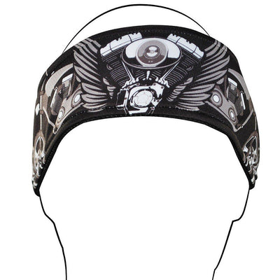 ZANheadgear® V-Twin Wings Headband, Nylon/Terry Cloth, One Size, Black/Gray - American Legend Rider