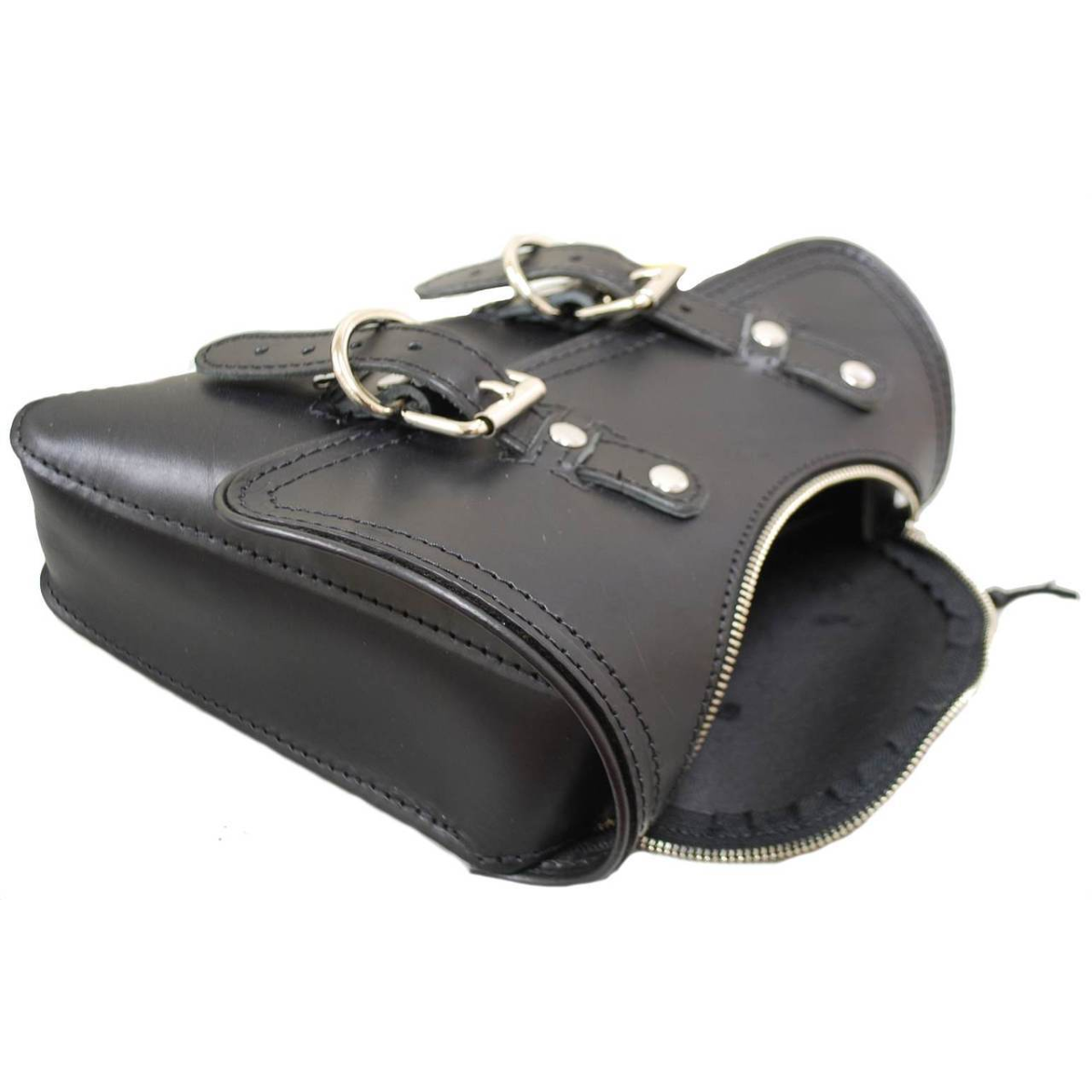 La Rosa 04-Up Harley-Davidson Left Side Solo Saddlebag Swing Arm Bag with Zipper, Leather, Black, Blue, Brown - American Legend Rider