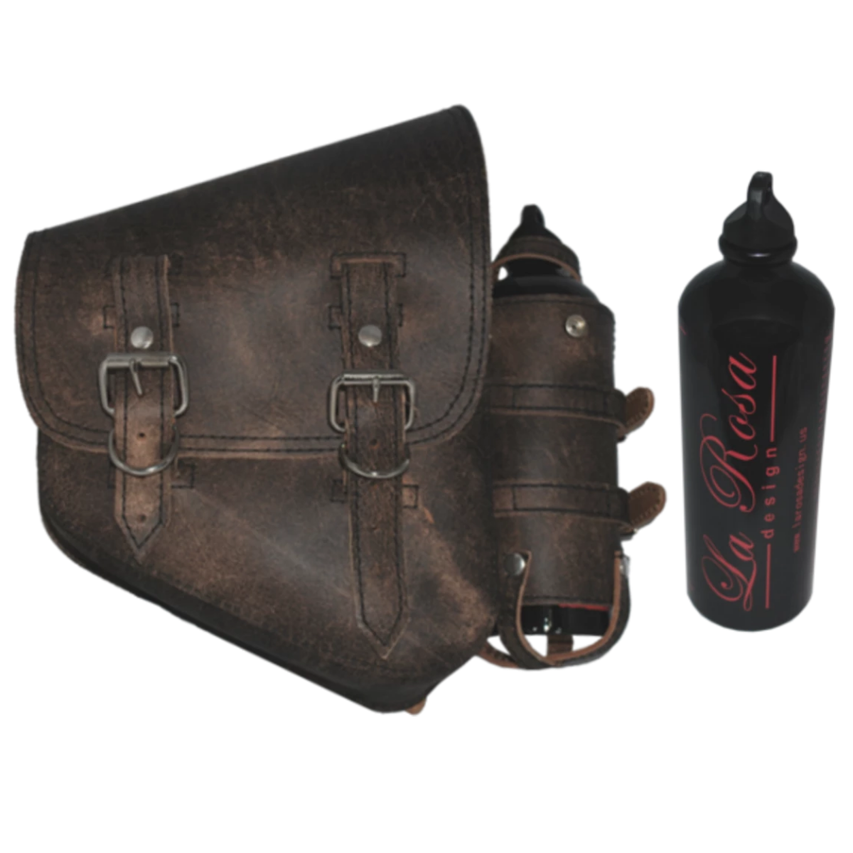 La Rosa Softail Rustic Saddle Bag with Spare Fuel Bottle Holder - American Legend Rider