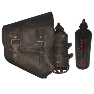 La Rosa Softail Rustic Saddle Bag with Spare Fuel Bottle Holder - American Legend Rider