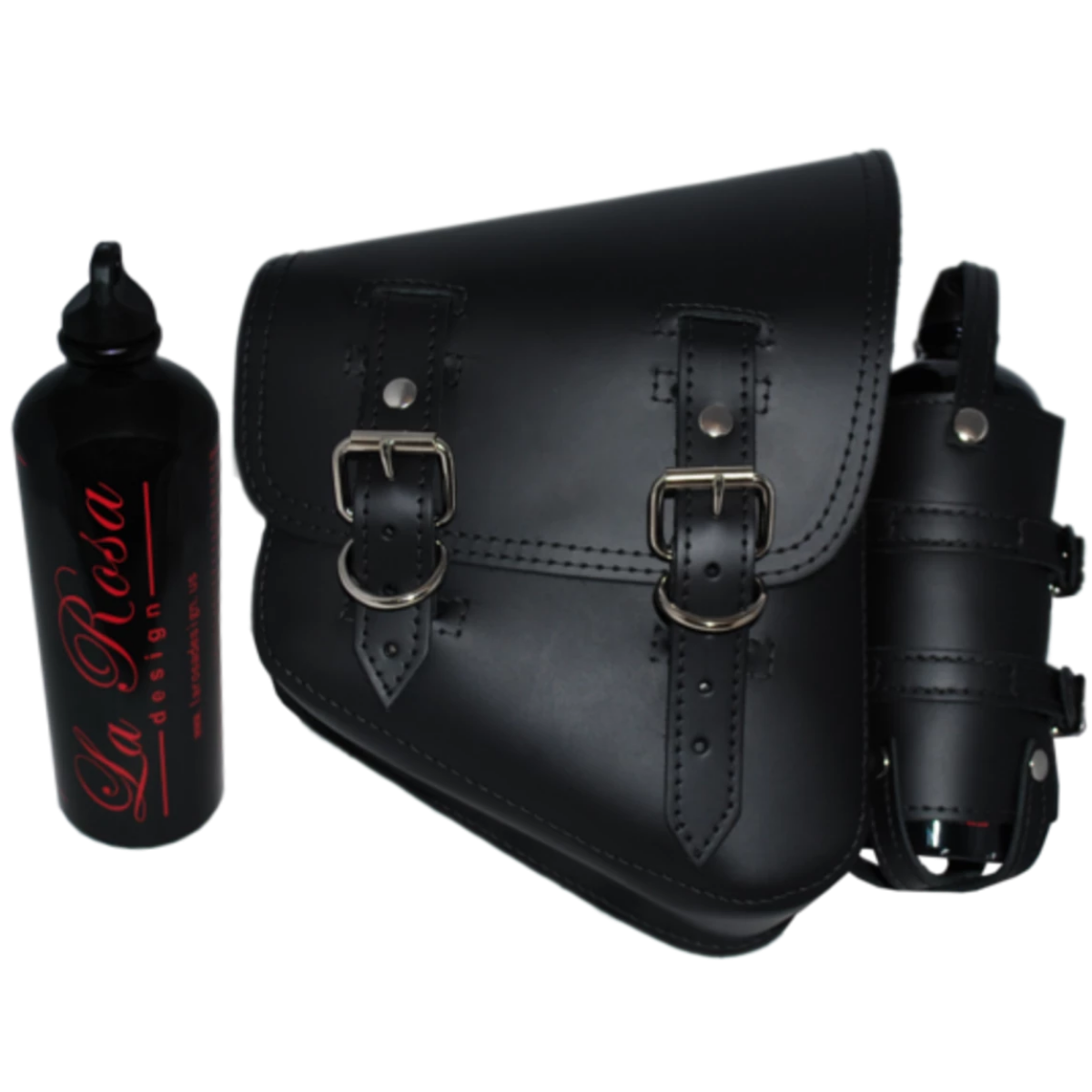 La Rosa Softail Saddle Bag with Spare Fuel Bottle Holder - American Legend Rider