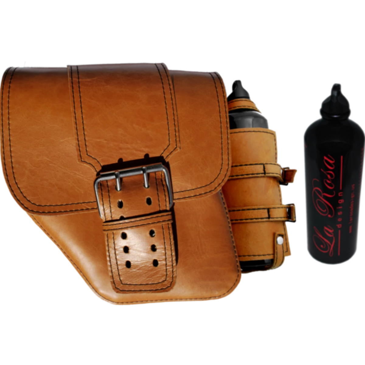 La Rosa Leather Saddle Bag with Fuel Bottle - American Legend Rider