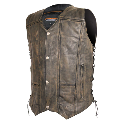 Vance Leather High Mileage Men's Distressed Brown 10 Pocket Vest