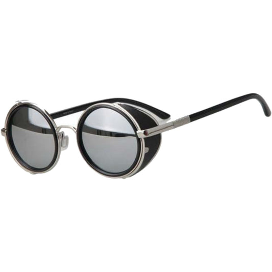 Motorcycle Vintage Round Sunglasses, UV 400 Protection, Silver/Silver
