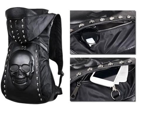 A black 3D Skull Backpack Hoodie with a skull on it.