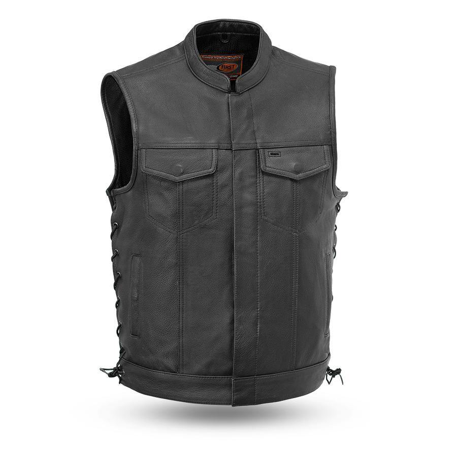 First Manufacturing Sniper Club Style Black Leather Vest w/ Side Lacing - American Legend Rider