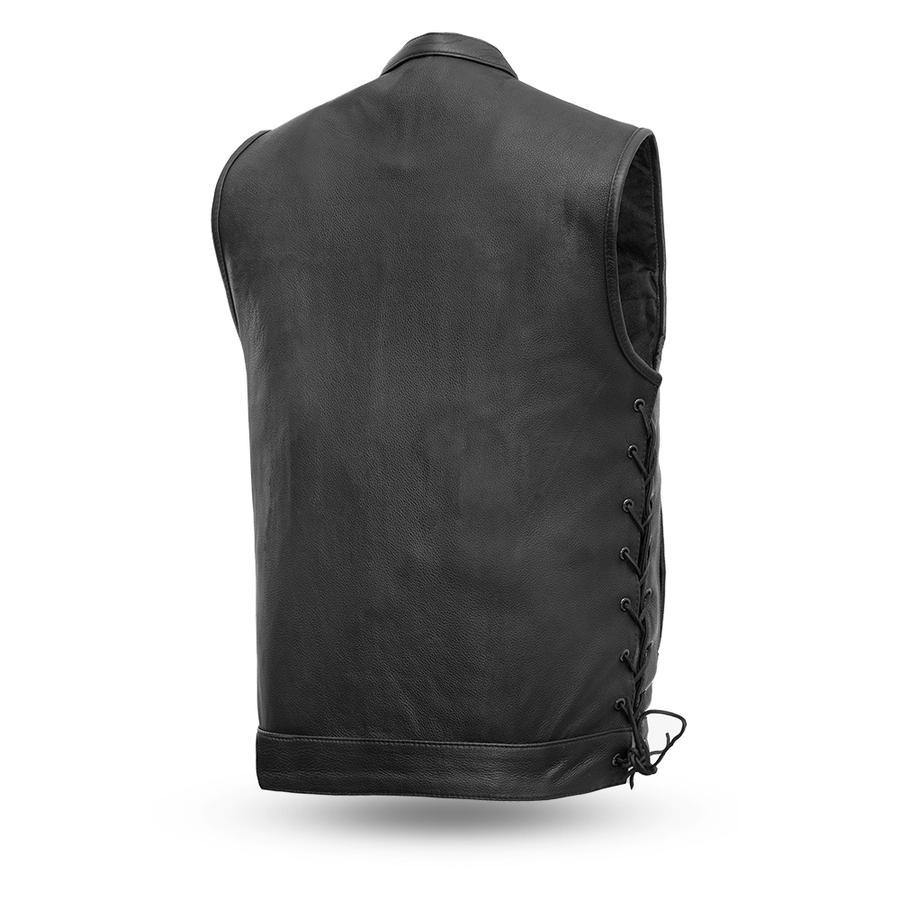 First Manufacturing Sniper Club Style Black Leather Vest w/ Side Lacing - American Legend Rider