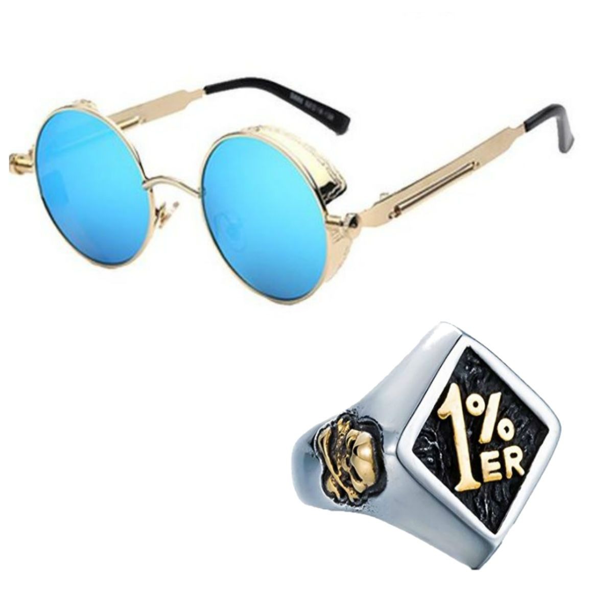 These Rebel Steampunk Sunglasses plus Free 1% Er Ring Bundle are a fashion statement and an expression of your rebellious side, perfect for the biker in you.