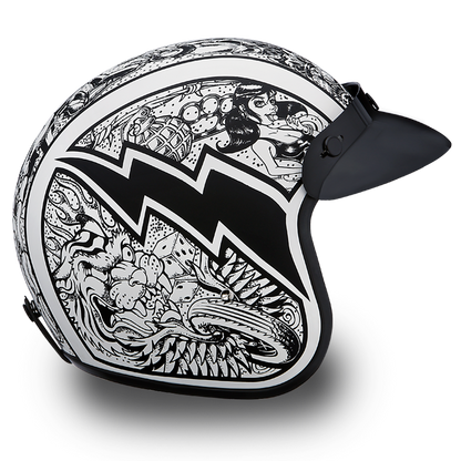 Daytona D.O.T. Cruiser w/Graffiti Motorcycle Open Face Helmet, Unisex, XS-2XL, Black/White - American Legend Rider
