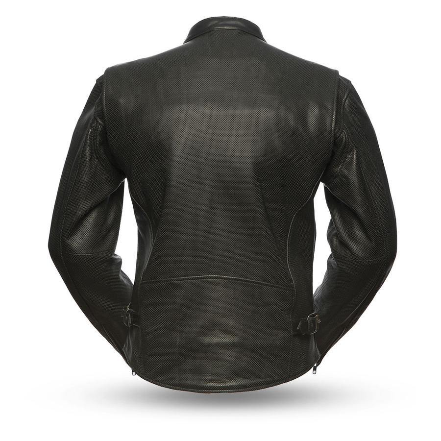 First Manufacturing Turbine Perforated Black Leather Motorcycle Jacket - American Legend Rider