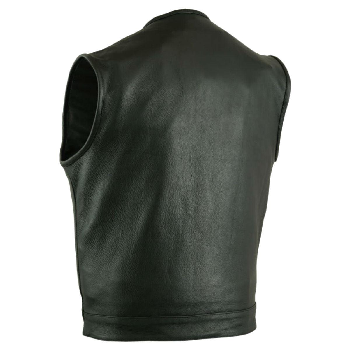 Daniel Smart Milled Cowhide Black Leather Vest w/ Concealed Snap Closure & Hidden Zipper - American Legend Rider