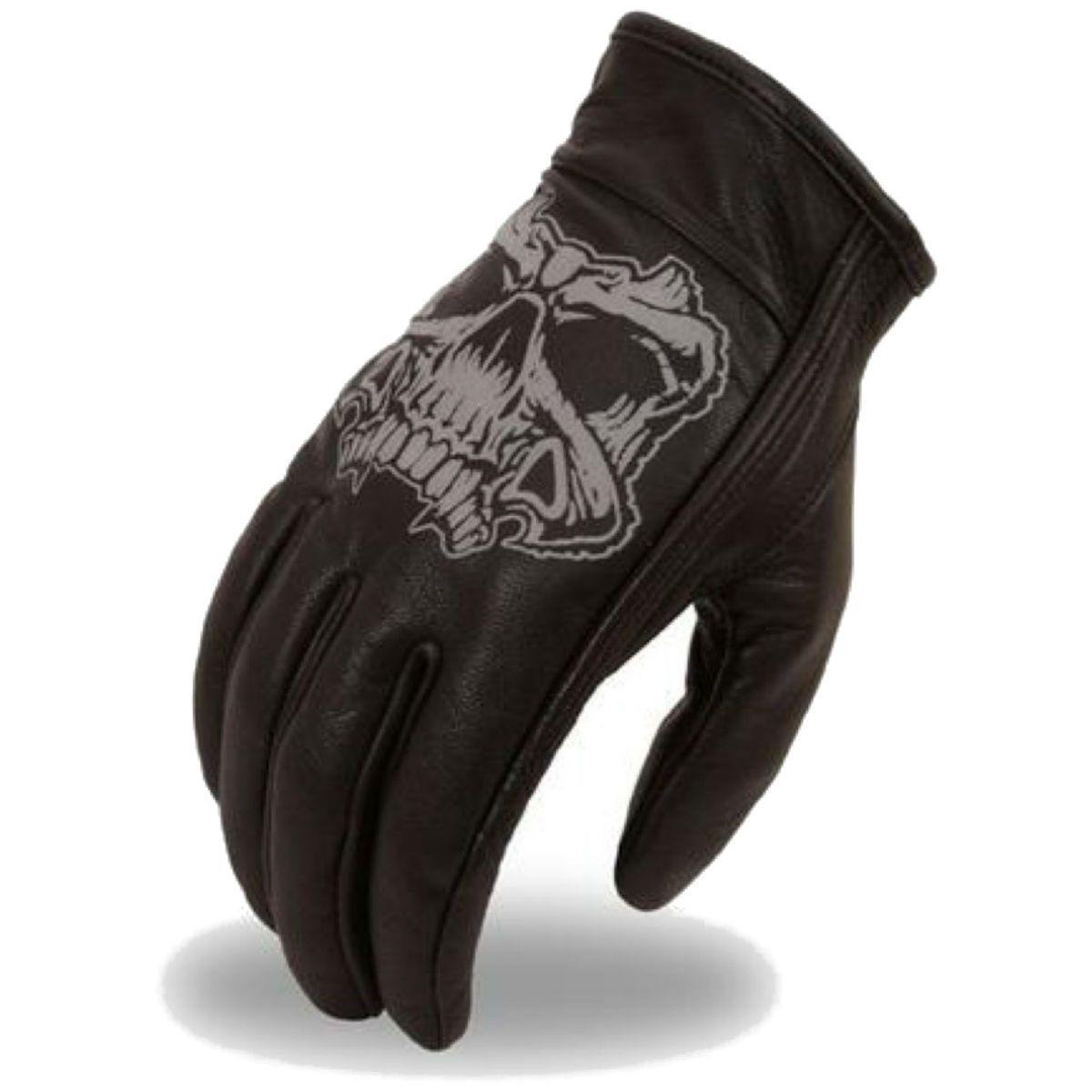 First Manufacturing Men's Reflective Skull Motorcycle Leather Gloves