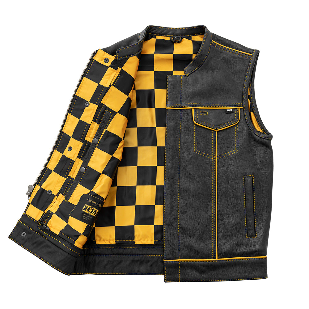 First Manufacturing Gold Checker Leather Vest