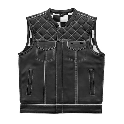Vance VL1914L Mens Black Front Zipper and Snap Closure SOA Club Style  Leather Trimmed Textile Motorcycle Vest - Team Motorcycle