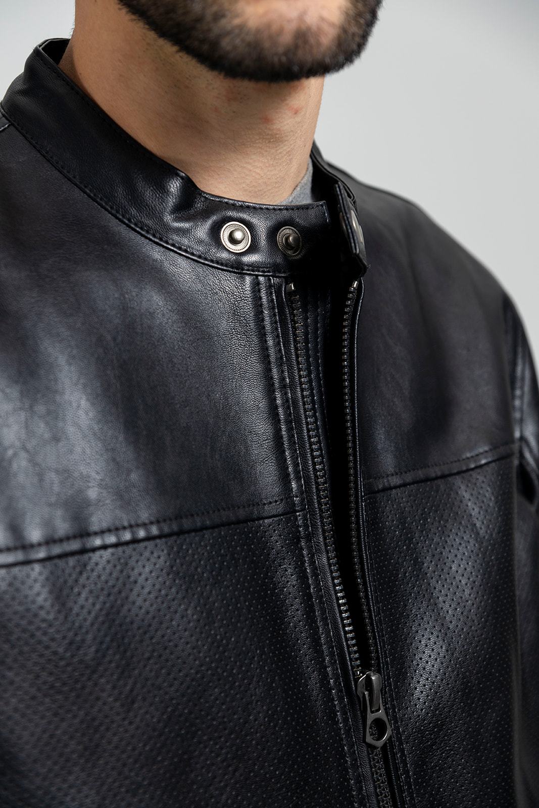 First Manufacturing Oliver - Men's Vegan Perforated Leather Jacket, Black