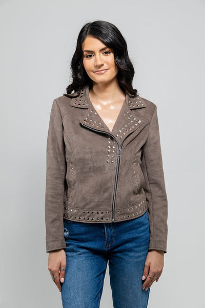 First Manufacturing Sandy - Women's Vegan Leather Jacket, Gray